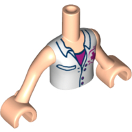 Minidoll Torso Girl with White Blouse Top, Red Cross Logo over Magenta Shirt Print, Light Nougat Arms and Hands in 