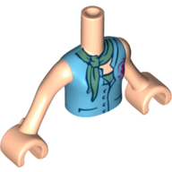 Minidoll Torso Girl with Medium Blue Blouse Top with Red Cross Logo and Sand Green Shirt and Scarf Print, Light Nougat Arms and Hands Hellnougat