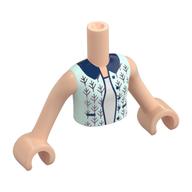 Minidoll Torso Girl with Light Aqua Jacket, Lavender Decorations, Dark Blue Trim, White Shirt print, Light Nougat Arms and Hands Light Nougat