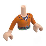 Minidoll Torso Girl with Light Nougat Arms and Hands with Reddish orange Blouse, Sand Blue Necklace, Nougat Belt, Olive Green Pants print Hellnougat