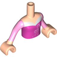 Minidoll Torso Girl with Dark Pink Top with Swirls and Stars Print, Bright Pink Sleeves and Light Nougat Hands and Arms Hellnougat