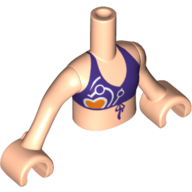Minidoll Torso Girl with Dark Purple Bikini Top and Orange Heart Print, Light Nougat Arms and Hands Hellnougat