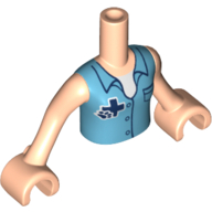 Minidoll Torso Girl with Medium Azure Shirt, and Dark Blue Cross and Paw Logo Print, Light Nougat Arms and Hands Hellnougat