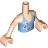 Minidoll Torso Girl with Medium Blue Halter Top and Lavender Butterflies Print, Light Nougat Arms and Hands Hellnougat