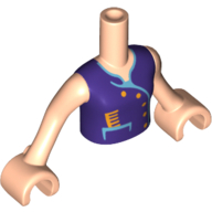 Minidoll Torso Girl with Dark Purple Vest Top with Yellow Buttons and Comb Print, Light Nougat Arms and Hands Hellnougat