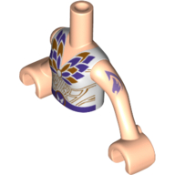 Minidoll Torso Girl with White Top with Dark Purple and Gold Belt and Butterfly Print, Dark Purple Elves Tattoo, Light Nougat Arms and Hands Light Nougat