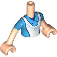 Minidoll Torso Girl with White Apron, Dark Azure Shirt, Dark Blue Trim Print, Light Nougat Arms and Hands in 