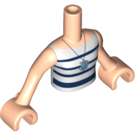Minidoll Torso Girl with White Top with Dark Blue Stripes and Necklace Print, Light Nougat Arms and Hands Light Nougat