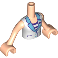 Minidoll Torso Girl with White Vest with Dark Purple Heart over White and Dark Purple Striped Shirt Print, Light Nougat Arms and Hands Light Nougat