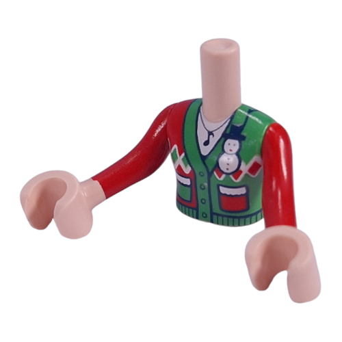 Minidoll Torso Girl with Red/Green Ugly Christmas Sweater/Jacket print, Light Nougat Arms and Hands Hellnougat
