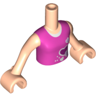 Minidoll Torso Girl with Dark Pink Top with Hearts and White Undershirt Print, Light Nougat Arms with Hands Light Nougat