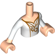 Minidoll Torso Girl with White Top with Gold Filigree Print, Light Nougat Arms with Hands with White Sleeves Print Light Nougat