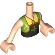 Minidoll Torso Girl with Lime Sleeveless Vest and Necklace over Black and Gold Top with Flower print, Light Nougat Arms and Hands Light Nougat
