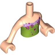 Minidoll Torso Girl with Lime Strapless Top with Lavender Trim and Silver and Magenta Flowers Pattern, Light Nougat Arms and Hands Hellnougat