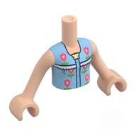 Minidoll Torso Girl with Medium Blue Shirt, Coral Flowers, White Ruffles print, Light Nougat Arms and Hands Light Nougat