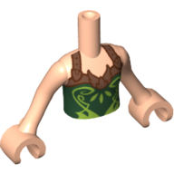 Minidoll Torso Girl with Dark Green Halter Top with Copper Straps and Lime Print, Light Nougat Arms with Hands Hellnougat