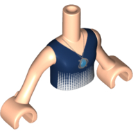 Minidoll Torso Girl with Dark Blue Top with Light Blue Gradient and Silver Necklace Print, Light Nougat Arms with Hands Light Nougat