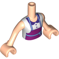 Minidoll Torso Girl with White Blouse Top, Collar, Magenta Apron Print, Light Nougat Arms and Hands in 