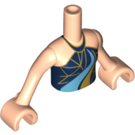 Minidoll Torso Girl with Dark Blue Halter, Gold and Triangles, Medium Azure/Gold Curved Stripes Print, Light Nougat Arms and Hands in 