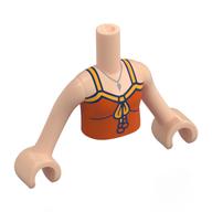 Minidoll Torso Girl with Light Nougat Arms and Hands with Reddish Orange Top, Orange Trim, Bow print Light Nougat