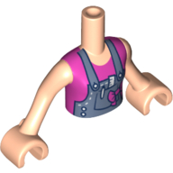 Minidoll Torso Girl with Dark Pink Top under Denim Overalls with pen and ruler in pocket and Light Nougat Arms and Hands Hellnougat