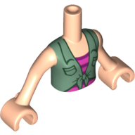Minidoll Torso Girl with Sand Green Tied Blouse with Collar and Pockets over Magenta and Pink Striped Shirt print / Light Nougat Arms with Hands Light Nougat