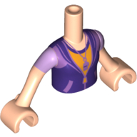 Minidoll Torso Girl with Dark Purple Zipper Jacket over Orange Top, Whistle, Medium Lavender Short Sleeves Print, Light Nougat Arms with Hands in 