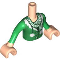 Minidoll Torso Girl with Green Sweater, Scarf, White Pom Poms, Green Long Sleeves Print, Light Nougat Arms with Hands in 