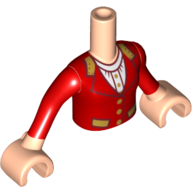 Minidoll Torso Girl with Red Jacket with White Shirt and Gold Buttons and Trim Print, Light Nougat Arms with Hands with Red Long Sleeves Print Light Nougat