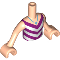 Minidoll Torso Girl with Magenta and White V-Stripe Top with Medium Azure Necklace with Heart Pendant Print, Light Nougat Arms with Hands Light Nougat