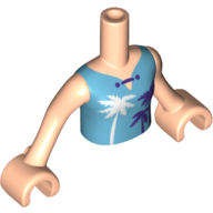 Minidoll Torso Girl with Medium Azure Top with Dark Purple Clasp, White and Dark Purple Palm Trees Print, Light Nougat Arms and Hands in 