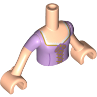 Minidoll Torso Girl with Lavender Top with Gold Lacing and Bow, Lavender Short Sleeves Print, Light Nougat Arms and Hands in 