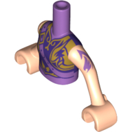 Minidoll Torso Girl with Armored Top with Dark Purple and Gold Trim, Air Icon Print, Light Nougat Arms with Hands with Purple Tattoo Print Mittellavendel