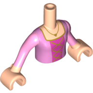 Minidoll Torso Girl with Pink Dress, Dark Pink Under Shirt, Laces Print, Light Nougat Arms and Hands Light Nougat