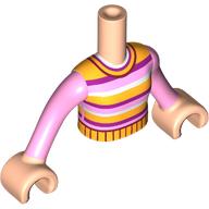 Minidoll Torso Girl with Bright Pink/Bright Light Orange/Dark Pink/White Striped Shirt print, Light Nougat Hands Hellnougat