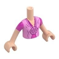 Minidoll Torso Girl with Bright Pink Dress, Flower, Dark Pink Underdress, Trim print, Light Nougat Arms and Hands Hellnougat