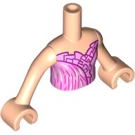 Minidoll Torso Girl with Dress, Bright Pink Ruffles, Dark Purple Trim, Silver/Dark Pink Streaks print, Light Nougat Arms and Hands Light Nougat