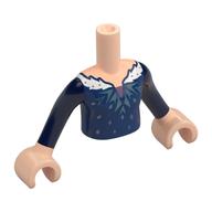 Minidoll Torso Girl with Light Nougat Arms and Hands with Dark Blue Dress, Medium Azure Crystals, White Fur print Light Nougat