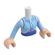 Minidoll Torso Girl with Light Nougat Arms and Hands with Medium Azure Top, Blue Necklace, Buttons, White Fur, Dark Purple Trim, Blue Skirt print Weiß