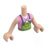 Minidoll Torso Girl with Lime Overall, Bright Pink Shirt, Flower on Necklace print, Light Nougat Arms and Hands in 