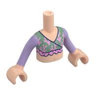 Minidoll Torso Girl with Light Nougat Arms and Hands with Sand Green/Lavender Top print Light Nougat