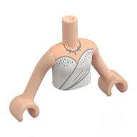 Minidoll Torso Girl with White Dress, Silver Dots, Necklace print, Light Nougat Arms and Hands in 