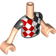 Minidoll Torso Girl with Top with Red and Black Diamonds Harlequin print - Black Short Sleeves on Light Nougat Arms and Hands Light Nougat