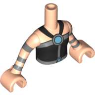 Minidoll Torso Girl with Black Halter Neck Top with Dark Azure Fasteners Print, Light Nougat Arms with Silver Bands with Hands Hellnougat