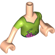 Minidoll Torso Girl with Lime Top with V-neck, Roses and Thorns, Lime Short Sleeves Print, Light Nougat Arms and Hands in 