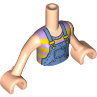 Minidoll Torso Girl with Medium Blue Overalls over Striped Tank Top Print, Light Nougat Arms with Hands Light Nougat