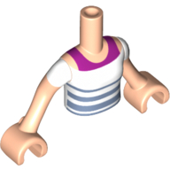 Minidoll Torso Girl with Magenta Undershirt and White and Blue Striped Top Print, Light Nougat Arms and Hands (Emily Jones) Light Nougat