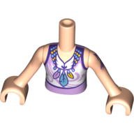 Minidoll Torso Girl with Top with Lavender Filigree on White Fabric Inset, and Feather Necklace Print, Light Nougat Arms and Hands with Tattoo on Left Arm Hellnougat