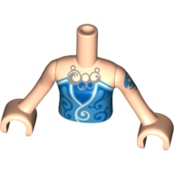 Minidoll Torso Girl with Blue Strapless Top with Light Aqua Trim and Silver Necklace Pattern, Light Nougat Arms with Hands with Dark Azure Tattoo Print Hellnougat