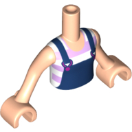 Minidoll Torso Girl with Dark Blue Overalls with Magenta Buckles over White and Lavender Striped T-Shirt Print, Light Nougat Arms with Hands Hellnougat